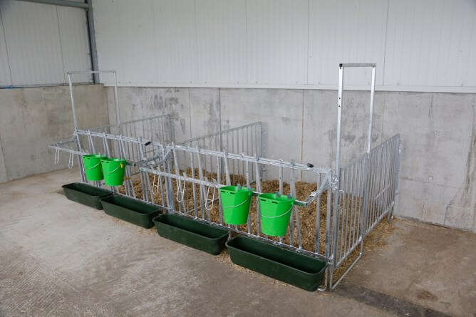 KERBL Modulare Zaunaufstallung Doppelset für 2x3er-Kälbergrupen mit Wandbefestigung